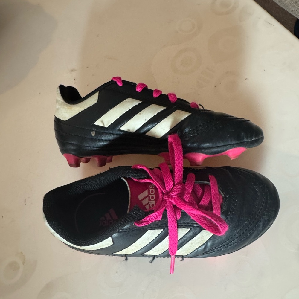 Adidas Kids Black and White Sneakers with Pink Laces